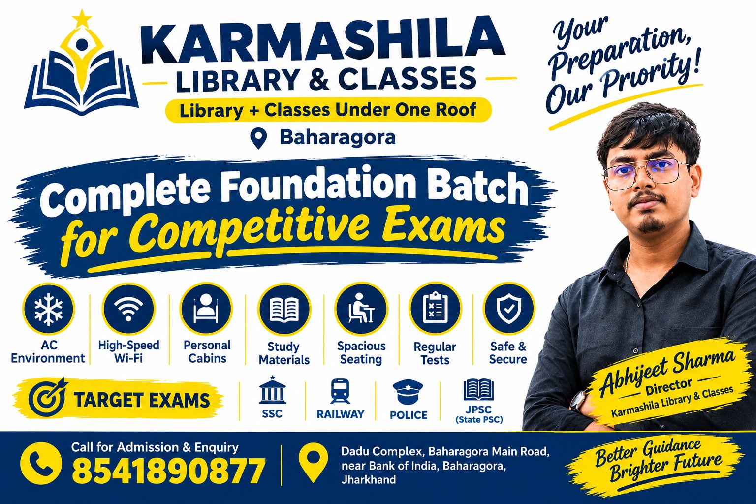 Karmashila Library & Classes competitive exam foundation batch poster